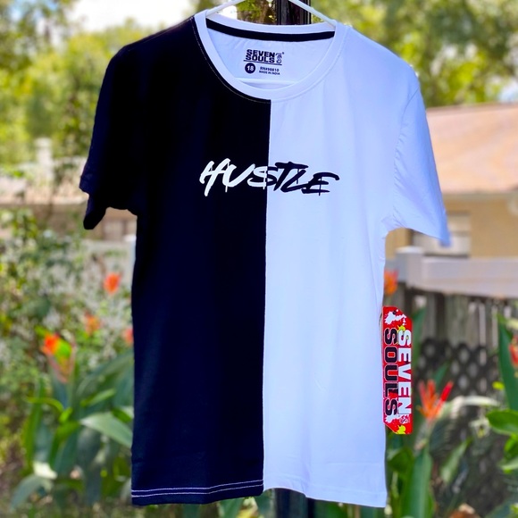 Seven Souls - HUSTLE - Half and half tee!! NWT!! - Picture 7 of 7